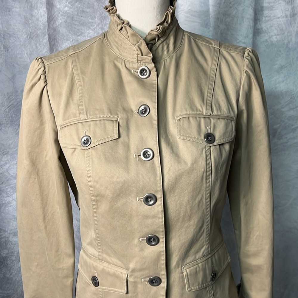 Eddie Bauer Khaki Ruffle Collar Safari Jacket with Ruffle Cuffs - MP - Picture 6 of 16
